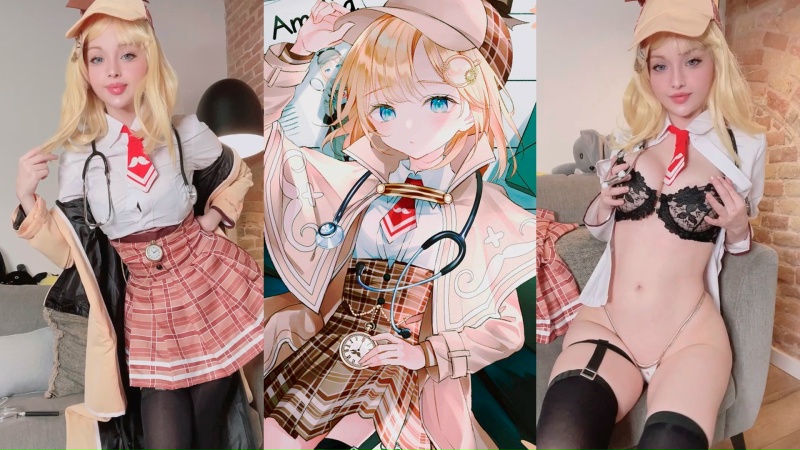 Hidori Rose Amelia Watson Cosplay Fingersatz masturbieren (hololive)